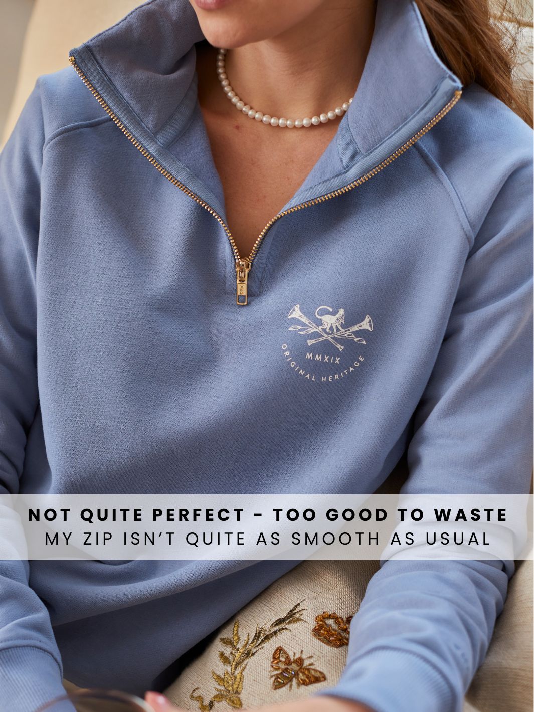 Not Quite Perfect Zip - Allegra Heritage Quarter Zip Sweatshirt Lavender Blue