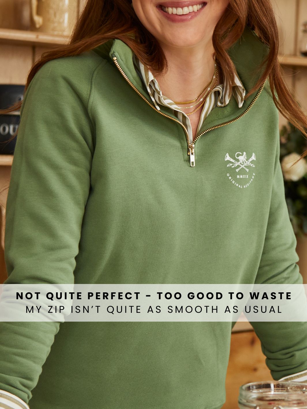 Not Quite Perfect Zip - Allegra Heritage Quarter Zip Sweatshirt Green