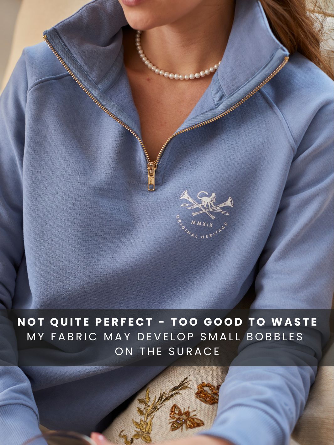 Not Quite Perfect Fabric - Allegra Heritage Quarter Zip Sweatshirt Lavender Blue